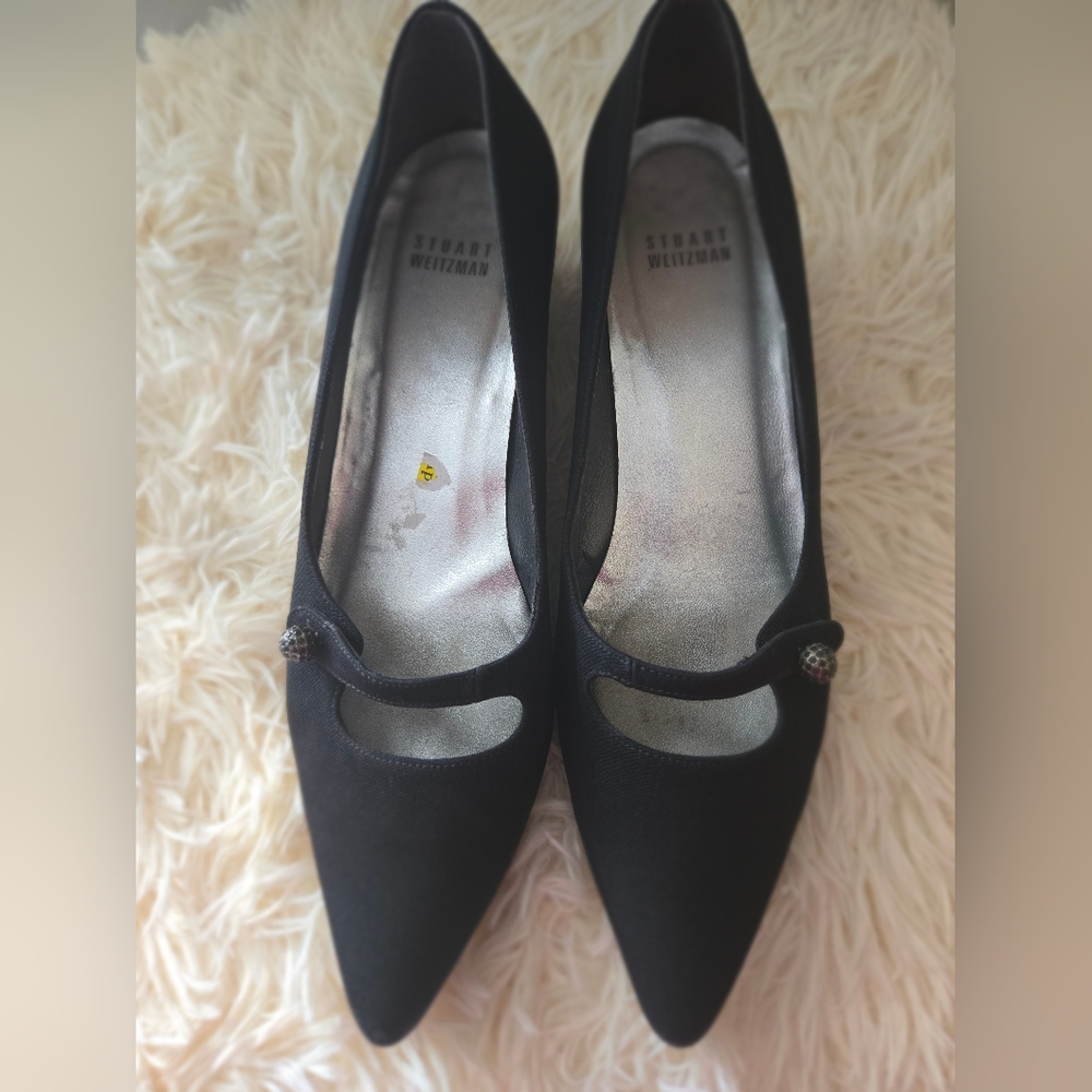 Stuart Weitzman Womens 9 Black Suede Leather Squa - Picture 8 of 11
